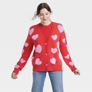 Pink Hearts Graphic Cardigan- NWT